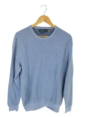 ポロ ラルフローレン POLO RALPH LAUREN プルオーバー ニット セーター 長袖 リブ袖 ワンポイント 刺繍 ブルー サイズL 国内正規 QQQ