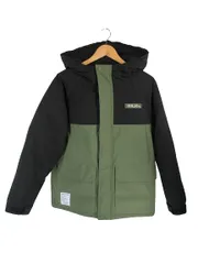 ミルクフェド MILKFED. アウター ジャケット ダウン フード ジッパー ワンポイント 刺繡 グリーン ブラック サイズS QQQ