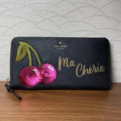 kate spade チェリー柄 ラウンド長財布 黒 スパンコール