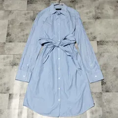 Weekend Max Mara　ベルト付 ストライプ シャツワンピース　IJ42 M〜Lサイズ　ブルー 水色　ハート　コットン 綿　Aライン　ウエストマーク　ロング