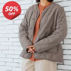 暖かい！裏フリース キルティングジャケット 中綿 ブルゾン 軽量 ノーカラー コート キャメルLサイズ