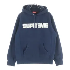 SUPREME (シュプリーム) 18AW Perforated Leather Hooded Sweatsshirt フロントロゴプルオーバーパーカー フーディ ネイビー