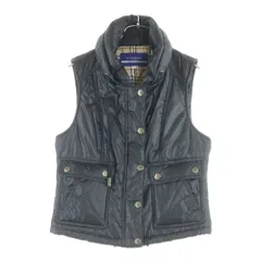BURBERRY BLUE LABEL (バーバリーブルーレーベル) ネックロゴ刺繍 ナイロン 中綿 ジップアップ ベスト ブラック レディース FY504-104-09