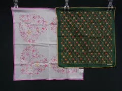 ■極美品■ CELINE セリーヌ コットン マカダム柄 総柄 ハンカチ ハンカチーフ レディース 2点セット ピンク系×グリーン系 DK8463