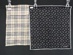 ■極美品■ BURBERRY バーバリー ノバチェック コットン 総柄 ハンカチーフ ポケットチーフ 2点セット まとめ売り ベージュ系 DL0905