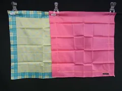 ■新品同様■ BURBERRY バーバリー コットン100％ 総柄 ハンカチーフ ポケットチーフ 2点セット ピンク系×イエロー系 DL0916