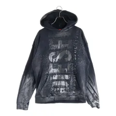 DIESEL (ディーゼル) 24AW S-BOXT-HOOD-Q6 ボクシーラメロゴプリント スウェット プルオーバーパーカー チャコールグレー A14939