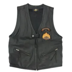 HARLEY DAVIDSON ハーレーダビッドソン ロゴ ワッペン レザー メッシュ ベスト ブラック系 M【中古】