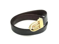ChristianDior クリスチャンディオール ヴィンテージ レザー ゴールド金具 リバーシブル ベルト ブラック系×ダークブラウン系 DL6313