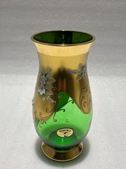 Egermann チェコ製 花瓶 グリーン 金彩 花柄 - メルカリ