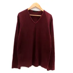 ムッシュニコル monsieur NICOLE Tシャツ カットソー Vネック 長袖 無地 48 M ボルドー /HO26