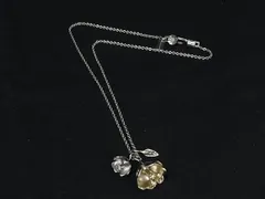 ■美品■ COACH コーチ ラインストーン フラワー 花 ネックレス ペンダント アクセサリー レディース シルバー系×ゴールド系 DL7846