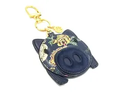 ■美品■ TORY BURCH トリーバーチ ストラップ キーリング ミラー レディース ネイビー系×ゴールド系 DL8208