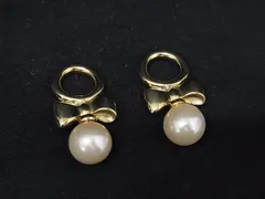 ■美品■ AGATHA アガタ リボン パール イヤリングチャーム レディース ゴールド系×アイボリー系 DL8008