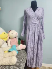 小花柄 ラップ ロング ワンピース パープル