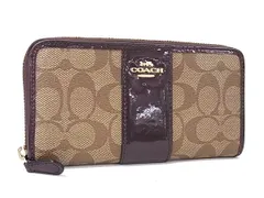 COACH コーチ F35443 シグネチャー PVC×レザー ラウンドファスナー 長財布 ウォレット 小銭入れ 札入れ ブラウン系 DL8053