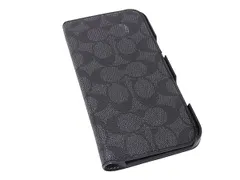 ■美品■ COACH コーチ シグネチャー レザー iPhone16Pro Max 対応 手帳型 スマホケース アイフォンケース ブラック系 DL8241