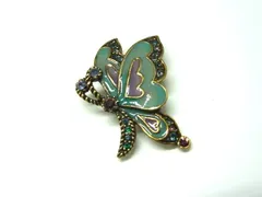 ■美品■ ANNASUI アナスイ ラインストーン 蝶 バタフライ ブローチ ピンバッジ アクセサリー ゴールド系×マルチカラー DL5782