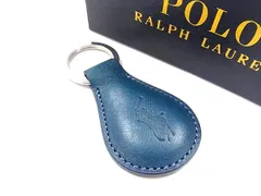 ■美品■ POLO RALPH LAUREN ポロラルフローレン レザー キーホルダー キーリング バッグチャーム ブルー系×シルバー系 DL8407