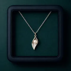 S925 プラチナコーティング 淡水パール ネックレス リーフモチーフ 金属アレルギー対応 上品 大人可愛い シンプル ギフト 誕生日 卒業式 入学式 フォーマル 普段使い シルバー 百合 ユリ フラワーデザイン