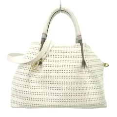 ジャンニノターロ GIANNI NOTARO パンチングレザー 2WAY ショルダー ハンドバッグ 白 ホワイト