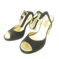 グッチ GUCCI ストラップ サンダル ハイヒール スエード EU34 黒 ブラック