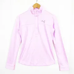 プーマ PUMA ハーフジップ カットソー Tシャツ 長袖 レーヨン S ピンク ワンポイント kz14160