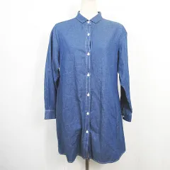 ゴールデンベア GOLDEN BEAR ダンガリーシャツ ワンピース 膝丈 長袖 綿 麻 M ライトブルー kz14166