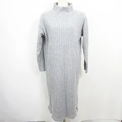 ローリーズファーム LOWRYS FARM リブニット ワンピース 長袖 マキシ丈 ストレッチ レーヨン L ライトグレー kz14167
