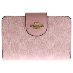 COACH (コーチ) シグネチャーロゴ コンパクトウォレット 三つ折り財布 コインケース ピンク PVC レザー ゴールド金具
