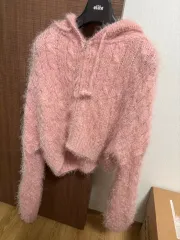 ピンク色 アンゴラ ニット カーディガン