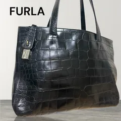 極美品✴︎ FURLA クロコ型押し トートバッグ レザー A4収納可 フルラ 肩掛け 大容量 ビジネス 通勤通学 男女兼用　A4収納可 レザー レザー ハンドバッグ  ブラック レディース