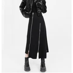 斜めジップアシンメトリースカートスカートレディースロング春秋タイトスカートスリットモードイレギュラーヘム変形ヘムカットロングスカー