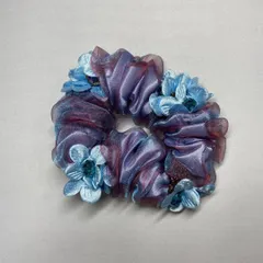 ヘアゴム　シュシュ　ブルー