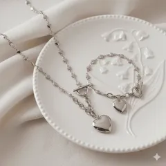 ネックレス ハートマンテルネックレス ステンレスネックレス ハートモチーフ 装着簡単 ショートネックレス 金属アレルギー対応 ハートネックレス レディース 上品 きれいめ アクセサリー 韓国アクセサリー 286n シースキー【seasukii】