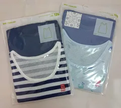 【未開封】 UNIQLO コットンメッシュタンクトップ 2枚組 120 ネイビー ストライプ 水色 柄 2点セット