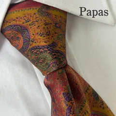 《美品》Papas(パパス) シルクネクタイ イタリア製 総柄 ペイズリー 鮮やかな色彩 レッド イエロー パープル ブルー グリーン