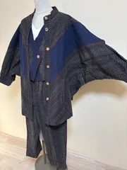 【絣ウエア３点セット】書生風絣・上着＆ベスト＆パンツのセット・おしゃれ木綿服