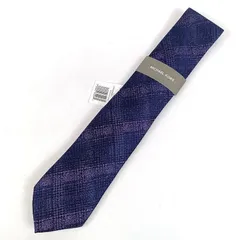 ★未使用 MICHAEL KORS マイケルコース ネクタイ チェック柄 ネイビー×パープル系 新品 タグ付き お洒落 メンズ