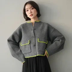 ポリエステル配色ニットカーディガン チャコール×グリーン Lumier リュミエ同型