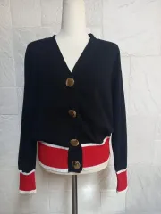 ブラック ゴールド ボタン バイカラー カーディガン