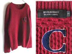 希少 BURBERRY BLACK LABEL バーバリーブラックレーベル レタードワッペン ウール ニット セーター 3 バーガンディ 三陽商会 国内正規品