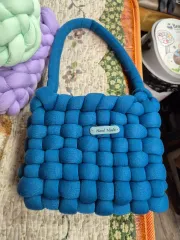 ハンドメイド ブルー キルティング バッグ トートバッグ