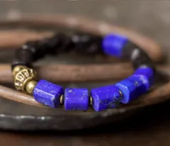 黒檀木 × 天然ラピスラズリ 青金石 ブレスレット｜真鍮ヴィンテージ｜ハンドメイド ユニセックス シンプル 個性派｜数量限定 一点もの ハンドメイド 手作り プレゼント おしゃれ 誕生日 ギフトにもおすすめ レトロデザイン  SGYP263