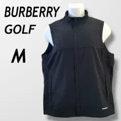 BURBERRY GOLF バーバリーゴルフ メンズ ゴルフウェア ベスト M 刺繍ロゴ フルジップ BFP73-010-09  三陽商会 ノバチェック  プラック系 (A050)★
