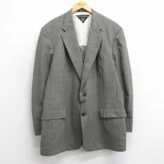L/古着 トミーヒルフィガー 長袖 ブランド テーラード ジャケット メンズ ロング丈 ウール USA製 濃ベージュ系他 チェック 25dec11