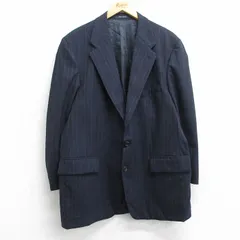 L/古着 ラルフローレン チャップス 長袖 ブランド テーラード ジャケット メンズ ロング丈 ウール カナダ製 濃紺他 ストライプ 25dec11