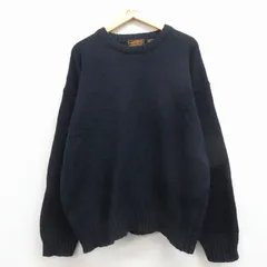 XL/古着 エディーバウアー 長袖 セーター メンズ 90年代 90s 無地 クルーネック 紺 25dec11