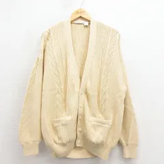 XL/古着 長袖 ニット カーディガン メンズ 00年代 00s コットン 薄ベージュ 25dec11