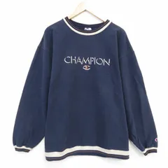 XL/古着 チャンピオン champion 長袖 スウェット メンズ 90年代 90s ビッグロゴ 刺繍 大きいサイズ クルーネック USA製 紺【spe】 25dec11